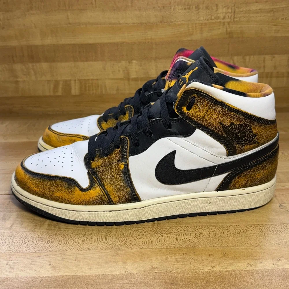 Nike Air Jordan 1 Mid SE Wear-Away Taxi Black Yellow DQ8417-071 Mens 12